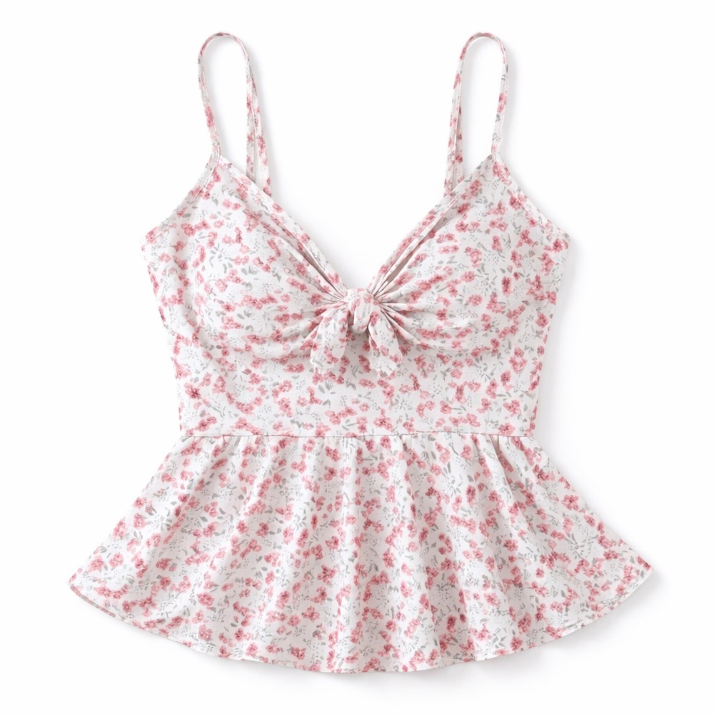 HUHOT Pink Floral Peplum Tank Top Medium Cottagecore Summer Camisole